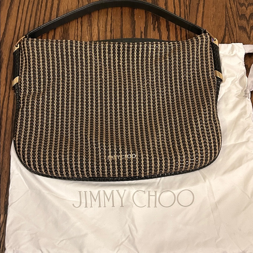 Jimmy Choo Woven Black and Taupe Shoulder Bag